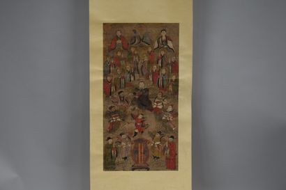 null CHINE - XIXe siècle

Encre sur papier, stèle surmontée de dignitaires et divinités...