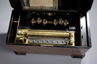null Belle boîte à musique à cylindre et 6 carillons de marque J.H. HELLER jouant...