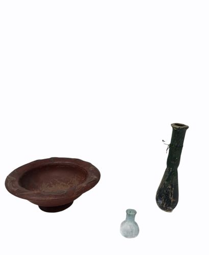 null Lot including a cup with marli decorated with barbotine and two balsamaires...