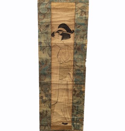 null Utamaro Kitagawa (1753-1806) : Femme debout se cachant la bouche de sa manche...
