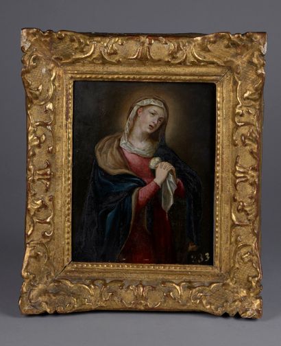 null FLEMISH SCHOOL of the XVIIth century 

The Virgin of pain.

Oil on copper. Upper...