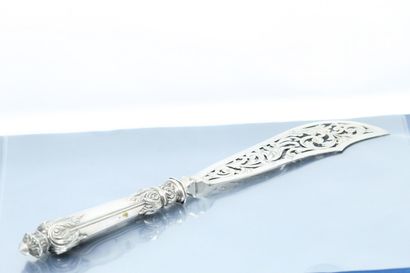 null Set of silver cutlery (minerva) composed of a serving piece, sugar tongs and...