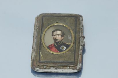 null Metal and leather coin holder decorated with a portrait of Nap III (fixed under...