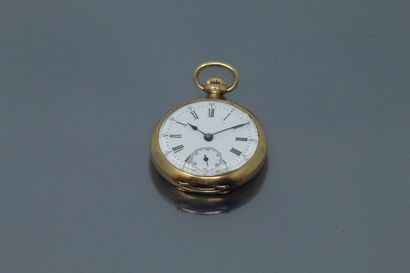  18k (750) yellow gold pocket watch, white enamelled dial, Roman numerals for the...
