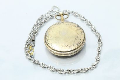 null Metal pocket watch, dial with enamelled background decorated with a woman dressed...