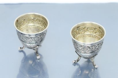 null OLSEN Theodor

Two tripod silver egg cups (830) with a leafy frieze. Signed.

Height...