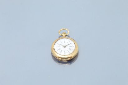 null 18k (750) yellow gold collar watch, white enamel dial, Roman numerals for the...