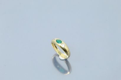null Silver ring with an imitation green stone set with two white stones.

Finger...