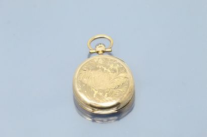 null 18k (750) yellow gold pocket watch, enamelled dial with cream background, Roman...