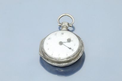null Silvered metal pocket watch, white enamel dial, Arabic numerals for the hours....