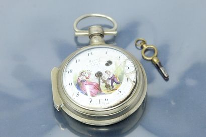 null MAURIS A GENEVE

Silvered metal pocket watch, enamelled dial with a domestic...