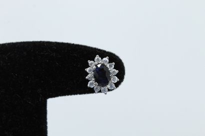 null Pair of metal studs with oval sapphires and white stones.