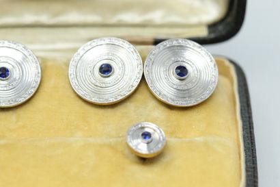  Pair of 18k (750) yellow and white gold cufflinks and breastplate buttons with small...