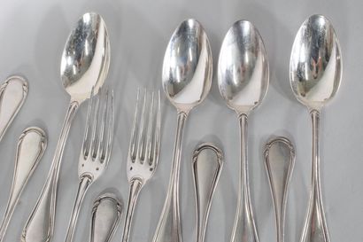 null Set of silver cutlery (Minerva) including six soup spoons and six forks. 

Weight...