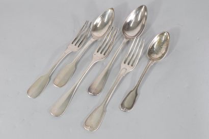 null Set of silver flatware (Minerva) including three forks and three spoons. 

Goldsmiths'...
