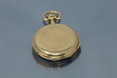 null 18K (750) yellow gold pocket watch, white enamelled dial (acc.) with Roman numerals...