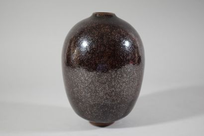 null GILLES 

Vase with an ovoid body and a narrowed neck in brown enamelled stoneware...