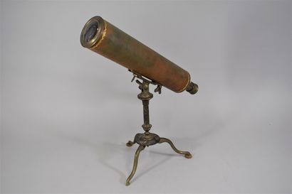 null Gregorian telescope in brass and bronze, the sighting scope covered with gilt...