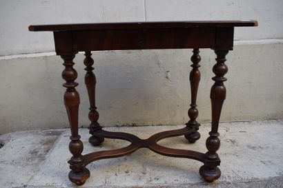 null Rectangular veneer middle table with four baluster legs joined by an X-shaped...