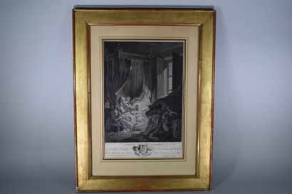 null Set of two engravings:

- "The indiscreet wife", by ap. Pierre Antoine Baudouin,...