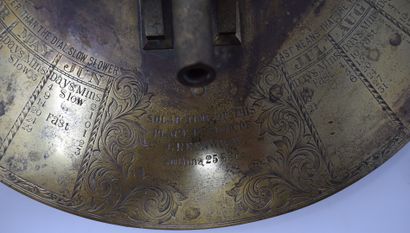 null Brass meridian gun or "canon de midi", circular base engraved with a sundial...