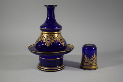null 
Blue opaline glass night service with gold highlights simulating foliage, including...