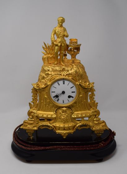 Romantic ormolu clock decorated with a standing...