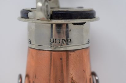 null Embossed copper powder flask, engraved metal distributor: James Dixon & Sons...