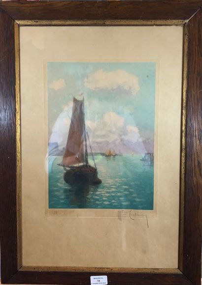 null Lot including:

- CHABANIAN Arsen (1864-1949)

The Sailboats

Lithograph, signed...