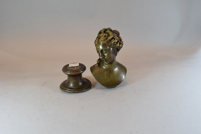 null Late 19th century

Bust of a woman with a bun in bronze, on a pedestal. 

H....