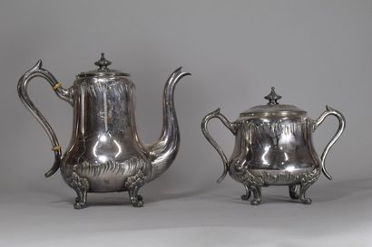 null Teapot and sugar bowl in silver plated metal hallmarked MORLOT

- Sugar bowl...