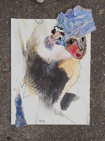 GUIBAL Henri 
Crayon, collage, pastel et...