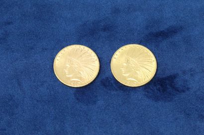 null 2 pièces en or de 10 dollars "Indian Head Eagle" 1910x2.

Poids : 33.42g.

TB...