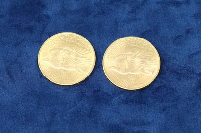 null 2 pièces en or de 20 dollars "Saint Gaudens double Eagle" 1908x2.

Poids : 66.86g.

TB...