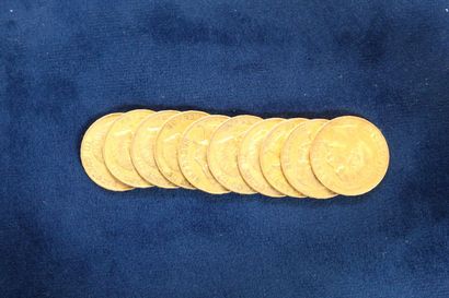 null 
10 pièces en or de 20 Francs Napoléon III tête nue 1859 A 

Poids : 64.50 g.

TB...