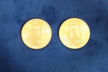 null 
2 pièces en or de 20 dollars "Saint Gaudens double Eagle" 1913 et 1922

Poids...