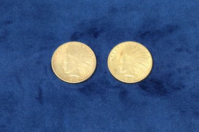 null 2 pièces en or de 10 dollars "Indian Head Eagle" 1912x2.

Poids : 33.42g.

TB...