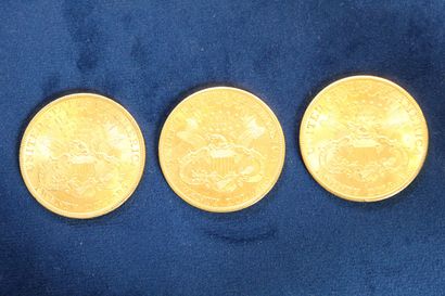 null 
3 pièces en or de 20 dollars ""Liberty Head double Eagle"" 1904x3.

Poids :...