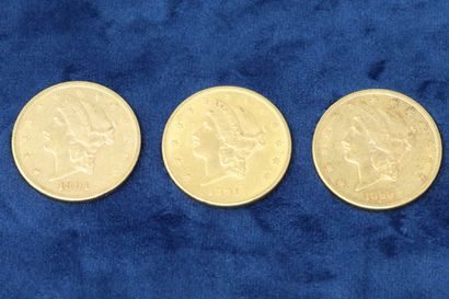 null 3 gold coins of 20 dollars "Liberty Head double Eagle" 1890, 1891x2.

Weight...