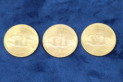 null 3 pièces en or de 20 dollars "Saint Gaudens double Eagle" 1922, 1923, 1924.

Poids...
