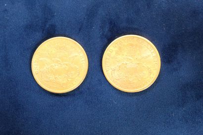 null 
 2 gold coins of 20 dollars "Liberty Head double Eagle" 1878 and 1883.

 Weight...