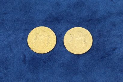 null 2 pièces en or de 50 Francs Napoléon III tête nue, 1857 A (Paris), 1859 BB (Strasbourg).

Poids...