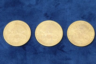 null 3 gold coins of 20 dollars "Liberty Head double Eagle" 1880, 1883, 1884.

Weight...