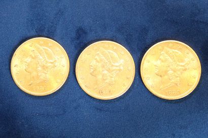 null 
 3 pièces en or de 20 dollars "Liberty Head double Eagle" 1984x3.

 Poids :...