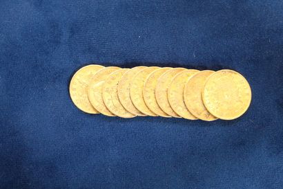 null 
10 gold coins of 20 Francs Napoleon III head laurel, 1869BBx2, 1867Ax2, 1861A,...