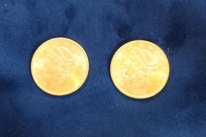 null 
2 pièces en or de 20 dollars "Liberty Head double Eagle" 1895 et 1904.

Poids...