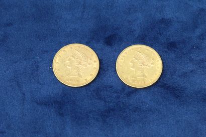  2 pièces en or de 10 dollars "Coronet Head Eagle" 1899x2. 
Poids : 33.43g. 
TB à...