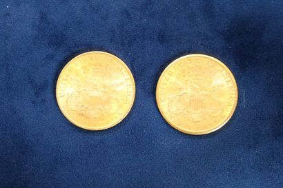 null 
2 pièces en or de 20 dollars ""Liberty Head double Eagle"" 1888 et 1887
Poids...
