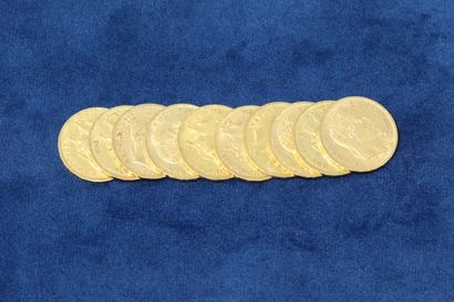 null 10 gold coins of 20 Francs Napoleon III head laurel, 1861 A, 1863 BBx2, 1864...