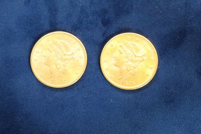 null 
2 gold coins of 20 dollars ""Liberty Head double Eagle"" 1892x2.

Weight :...